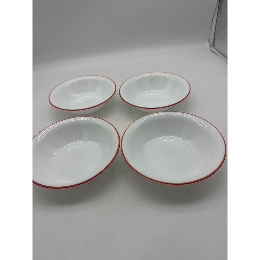 4 Corelle Corning Pink  Rim Cereal/ Soup Bowls 7.25”